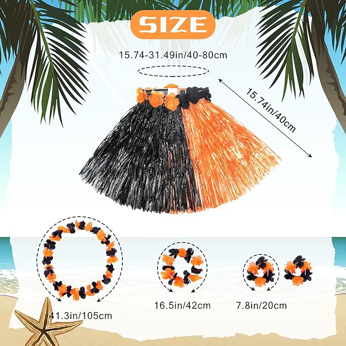 Fortuning's JDS Girl's Hawaiian Hula Grass Skirt for Party Outfits Kids Flowers Costume for Luau Tropical Beach Party Decor