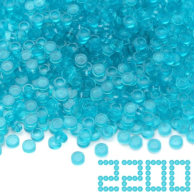 1×1 Round Tiles Transparent Light Blue Flat Bricks 2200PCS MOC Parts and Pieces, Bulk Studs Building Accessories for Smooth Surface Mosaics and Pixel Art Toy Dots Compatible with Major Brands 98138