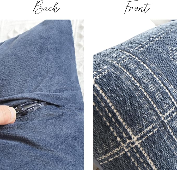 BlissBlush Dark Blue Boho Lumbar Throw Pillow Cover 14X36, Decorative Long Accent Body Pillow for Bed, Farmhouse Woven Textured Pillowcase for Couch (Cover ONLY)