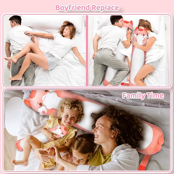 Mewaii Artist-Designed Ultra Soft Long Cat Plush Body Pillow, Extra Stuffing for Comfort, Premium Quality Stuffed Animal Gift for Girlfriend or Cat Lovers (Pink Cat Body Pillow 53 Inch)