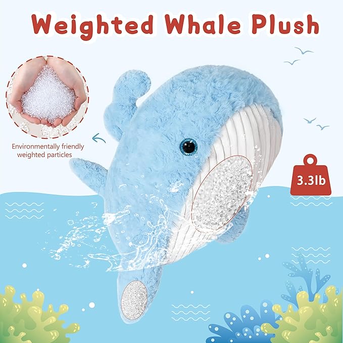 Niuniu Daddy 23" | 3.3 Pound Whale Weighted Stuffed Animals for Kids Adults, Whale Weighted Plush Lap Animals Plush Toy for Toddler Teens, Large Stuffy Pillow for Presents Birthday Christmas Holiday
