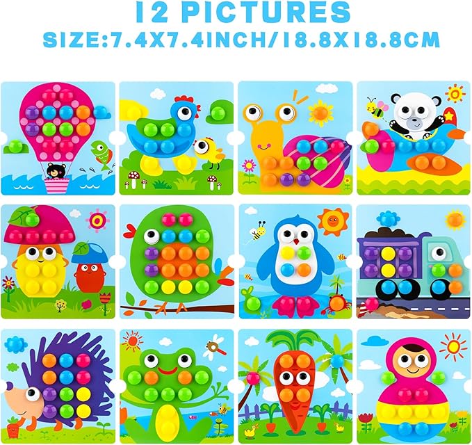 Button Art Toys for Toddlers, Crafts for Age 3-5, Early Educational Toys, Color Matching Puzzle, Fine Motor Skills Game, Preschool Learning Toys for Boys & Girls 3+