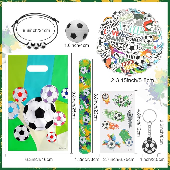 295 Pieces Soccer Party Favors Supplies Set Bulk Mini Soccer Ball Soccer Slap Bracelet Tattoo Sticker Keychain Adjustable Bracelet Goodie Bag Fillers for Sports Soccer Party Gifts Bags (Soccer)