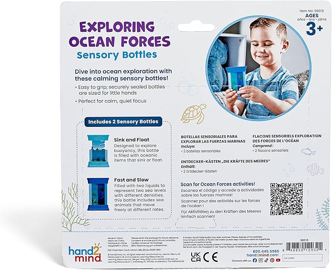 hand2mind Exploring Ocean Forces Sensory Bottles, Quiet Fidget Toys for Kids 3-5, Toddler Learning Toys, Calming Corner Classroom, Calm Down Corner Supplies, Preschool Science Center Materials
