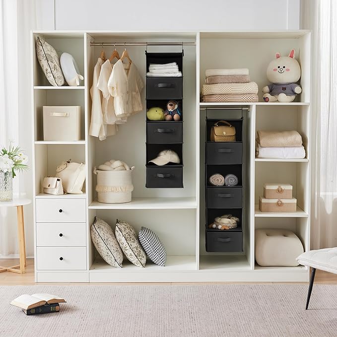 MAX Houser 6 Tier Shelf Hanging Closet Organizer, Closet Hanging Shelf with 2 Sturdy Hooks for Storage, Foldable (Black)