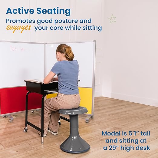 ECR4Kids ACE Active Core Engagement Wobble Stool, 18-Inch Seat Height, Flexible Seating, Grey