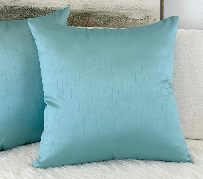 Aiking Home 20x20 Inches Faux Silk Square Throw Pillow Cover, Zipper Closure, Aqua (Set of 2)