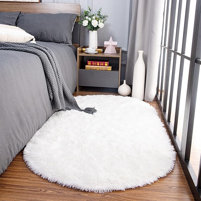 Noahas Fluffy Cream White Rugs for Bedroom Living Room,2.6'X5.3' Oval Throw Rug for Kids Room,Shag Hallway Runner Rug,Small Soft Shaggy Bedside Non-Slip Plush Nursery Dorm Carpet Home Decor