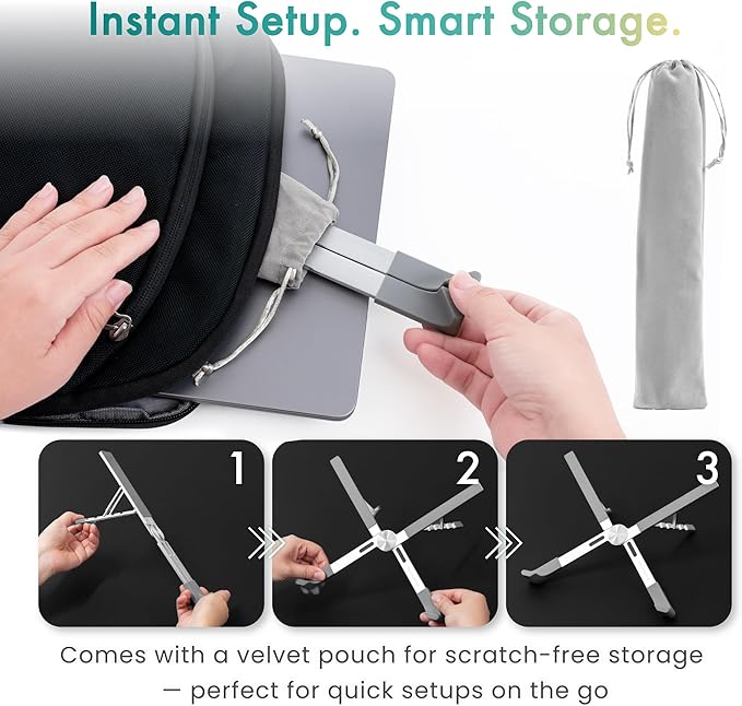 BELLEMOND Laptop Stand | Foldable & Adjustable Aluminum Riser | Ventilated X-Frame Japanese Design | Fits MacBook Pro/Air, Dell, HP, Lenovo & 10–17.3” Laptops | Portable & Lightweight | Midnight Black