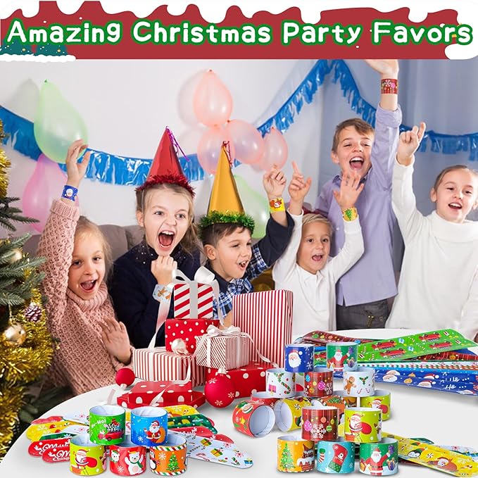 for Kids Party Favors Christmas Slap Bracelets for Kids Xmas Gifts for Students and Classes Christmas Stocking Stuffers for Children Christmas Goodie Bag Fillers Xmas Toys for Kids