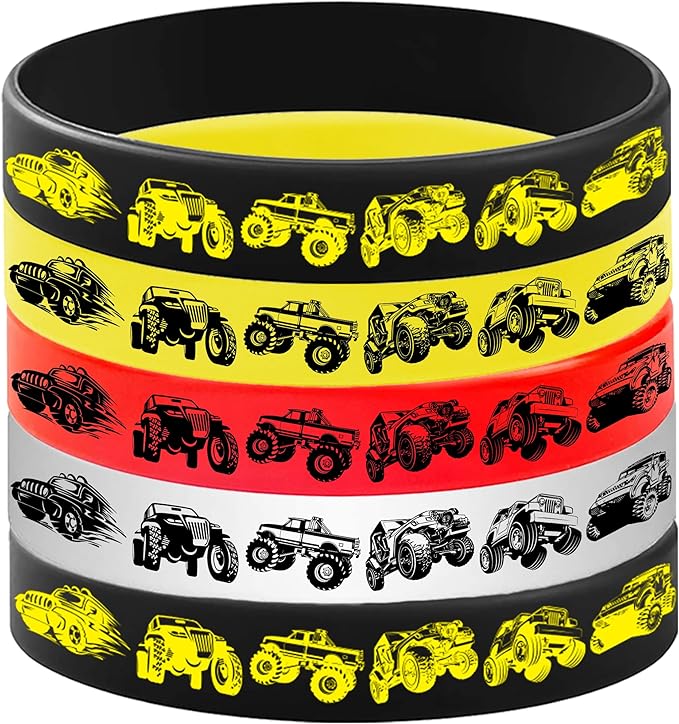 24PCS Monster Truck Rubber Bracelets Silicone Wristbands -Big Car Party Supplies Birthday Racing Baby Shower Party Favors