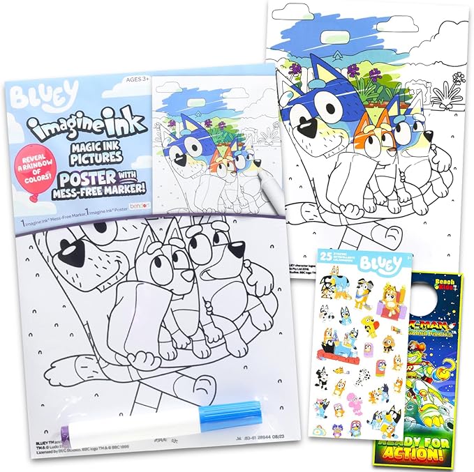 Bluey Imagine Ink Poster Set - Bundle with Bluey Imagine Ink Coloring Poster Plus Stickers, More | Bluey Coloring Activities for Boys, Girls, Kids
