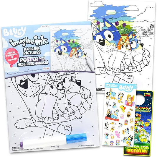 Bluey Imagine Ink Poster Set - Bundle with Bluey Imagine Ink Coloring Poster Plus Stickers, More | Bluey Coloring Activities for Boys, Girls, Kids