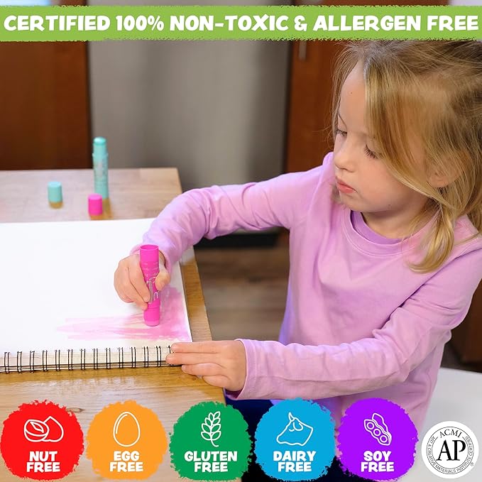 Kwik Stix Cuties Washable Paint Sticks for Kids & Toddlers, 12 Non-Toxic Colors, Quick-Drying, Allergen-Free, Solid Tempera with Cute Caps
