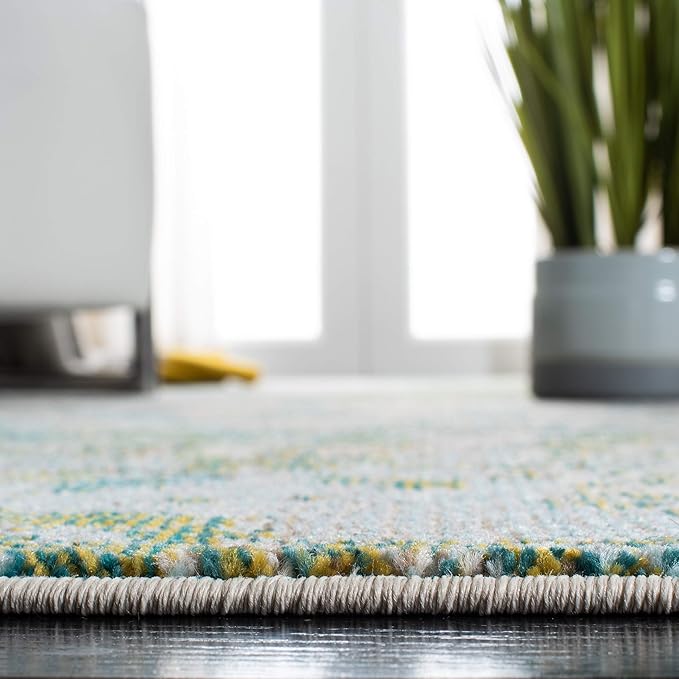 SAFAVIEH Madison Collection Runner Rug - 2'2" x 10', Green & Blue, Modern Abstract Design, Non-Shedding & Easy Care, Ideal for High Traffic Areas in Living Room, Bedroom (MAD499X)