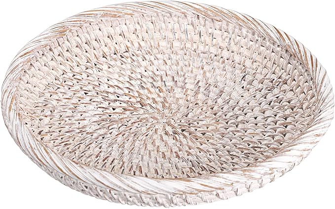 Hipiwe Small Key Basket Bowl for Entryway 7.6" Round Woven Wicker Basket Fruit Serving Tray Woven Basket Wall Decor Rattan Organizer Basket for Keys, Wallet,Whitewash