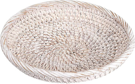 Hipiwe Small Key Basket Bowl for Entryway 7.6" Round Woven Wicker Basket Fruit Serving Tray Woven Basket Wall Decor Rattan Organizer Basket for Keys, Wallet,Whitewash
