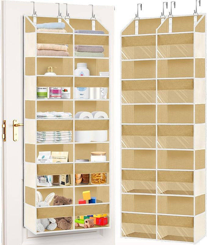 Over the Door Organizer 5 Tiers,Extra Large Behind Door Storage of 10 Compartments,80 lbs Weight Capacity Over the Door Storage, Door Hanging Organizer for Closet, Diaper Organizer (Camel)