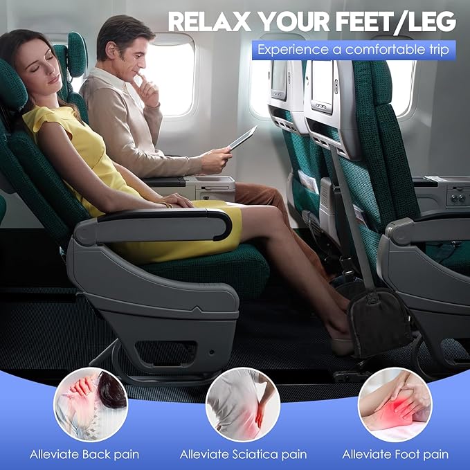 Airplane Foot Hammock（ Memory Foam） Adjustable Foot Rest Hammock, Travel Essentials, for Plane Travel Foot Leg Rest