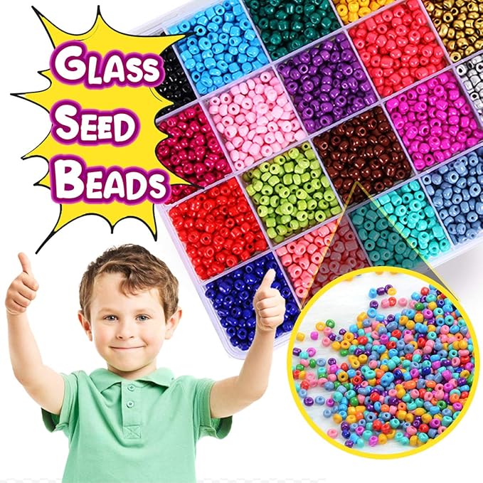 Goody King Jewelry Making Kit Beads for Bracelets - 5000+pcs Bead Craft Kit Set, Glass Pony Seed Letter Alphabet DIY Art and Craft - Gift for Her Women Kid Age 6 7 8 9 (4mm)