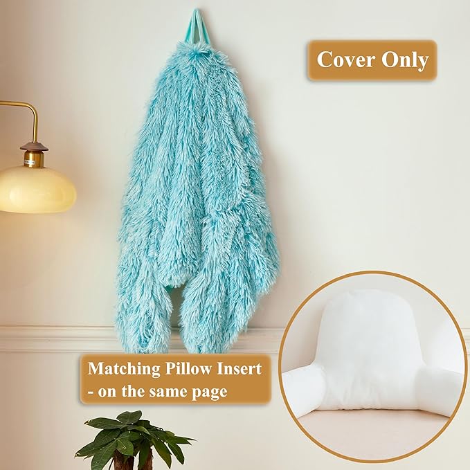 XeGe Faux Fur Reading Pillow Cover (No Filler), Fluffy Back Rest Pillow Case for Bed Sitting Up, Adults Kids Gaming Shaggy Sit Up Back Support Pillow Cover with Arms for Couch Chair Car, Aqua Ombre