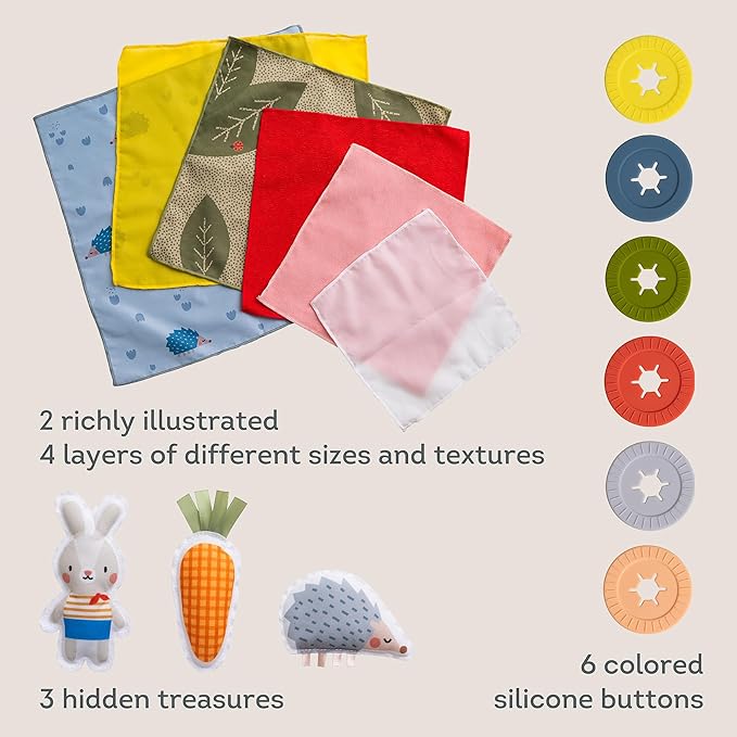 Taf Toys Peek-a-Boo What's Inside? Sensory Toy for Babies 18 Months & up, Montessori Tissue Toy for Color Matching & Fine Motor Skills Development, Baby Toy with Hidden Activity Toys