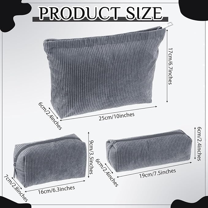 Huhumy 3 Pcs Makeup Bag Set for Women Corduroy Cosmetic Pouch Aesthetic Smile Travel Toiletry Bag Cute Purse Pouch Pencil Case Makeup Brushes Storage Organizer for Valentine(Green,Smile Face)