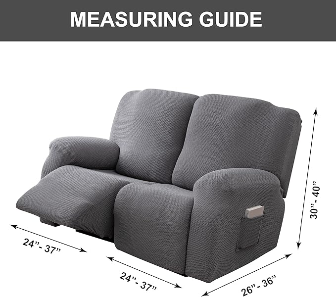 Genina Recliner Loveseat Cover Stretch Couch Covers Sofa slipcover for 2 Seat Reclining Couch Thick Jacquard Furniture Protector (Dark Grey)