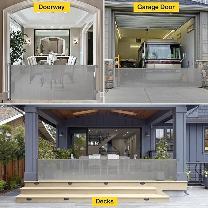 175 Inch Extra Wide Retractable Dog Gates 33" Tall Retractable Baby Gates for Wide Openings Extra Long Mesh Baby Gate Super Wide Gate for Kids or Pets Extra Large Dog Gate for Indoor Outdoor (Grey)