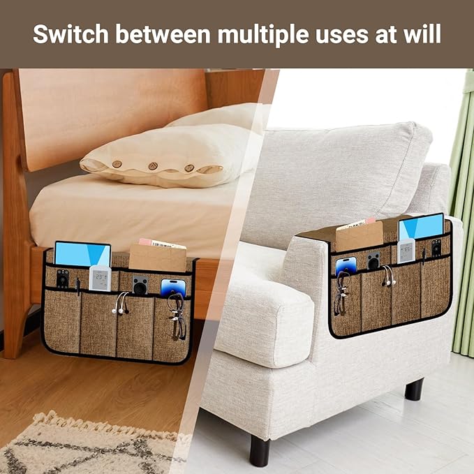 Armchair Caddy & Remote Control Holder for Couch & Recliner | Non-Slip Armrest Organizer with 6 Pockets for TV Remote, Phone, Tablet, Magazine, Chocolate