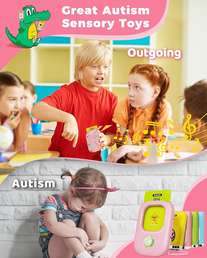 KOKODI Toddler Toys Talking Flash Cards for Girls 2 3 4 5 Year Old Birthday Gifts, Learning Toys with 448 Sight Words for Kids, Autism Speech Therapy Toys for Autistic Children, Montessori Toys, Pink