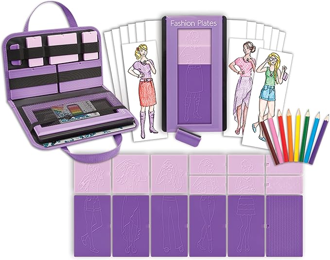 Fashion Plates Classic – Girls Fashion, Mix-and-Match Drawing Kit, Arts and Crafts, Coloring, Art Supplies, Craft Supplies, Stencils, Crayons Included, Create Your Own Fashion Designs, Ages 6+