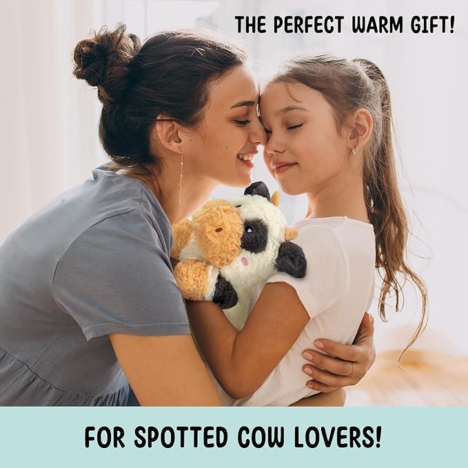 Happy Fuel Cow Microwavable & Weighted Stuffed Animals - 1.5 Lbs Unscented Heating Pad for Period Cramps Pain Relief and Anxiety, Cute Black Cow Plush Toys Gifts for Women Girls Adults and Kids