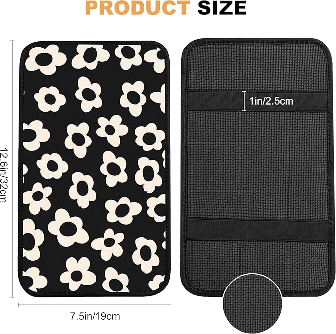 Adastrah Car Center Console Cover,White Flowers Auto Center Console Pad,Armrest Cover Protector for Vehicle SUV Truck Car