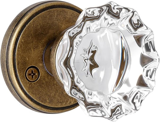 SHINY HANDLES Antique Brass Crystal Door Knobs Interior, Passage Door Knob, Glass Door Knob for Hall and Closet