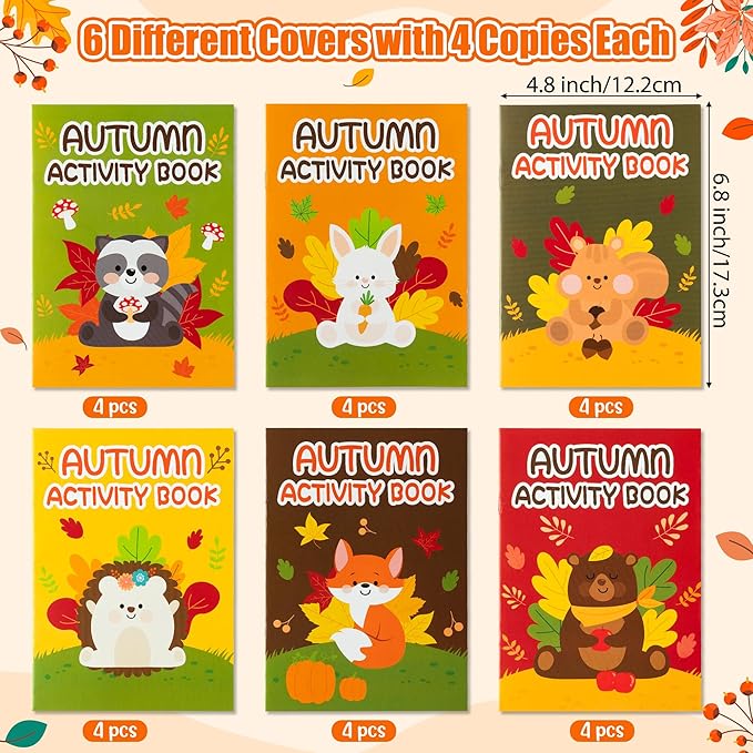 Fall Animal Activity Books for Kids - Autumn Theme Mini Games Coloring Book Set Bulk Mazes Word Search Word Scramble Games for Fall Thanksgiving Halloween Party Goodie Bags Stuffers Classroom Favors