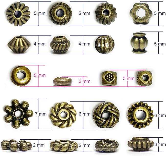 Antique Bronze Spacer Beads for Jewelry Making Small Brass Metal Beads & Bead Assortments for Bracelet Necklace Earring Making Brass Bead Spacers for Jewelry Making Brass Shapes for Crafts 500pcs
