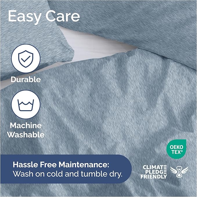 CGK Unlimited Duvet Cover Queen Size Set - Extra Soft Queen Size Duvet Cover 90 x 90 with 2 Pillow Shams - Hotel Quality w/Zipper Closures & Ties - Bedding and Bed Linens Set (Heathered Blue)