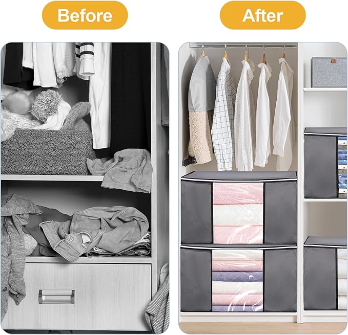 2 Pack Clothes Storage Bags, 90L Large Blanket Storage Bag Comforter Storage Bin with Reinforced Handle and Lid Foldable Closet Organizer and Storage Containers for Bedding Pillows Sheets and Duvet