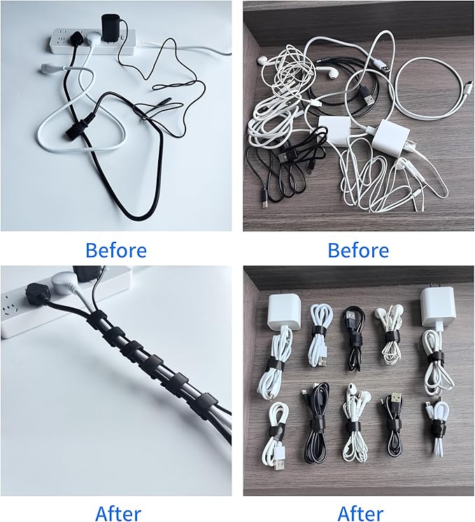 8 Inches Black Reusable Cable Ties,Multi-purpose Adjustable Cord Straps, Cable Organizer,Cord Wrap and Hook Loop Cords Management,Adjustable Cord Ties for Organizing Home, Office, Data Centers,56 PCS