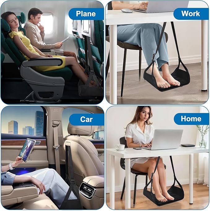 Airplane Foot Hammock （ Memory Foam） 2 in 1 Removable Support Pad， Portable Desk Footrest Hammock， Perfect Long Flight Travel Essentials， Foot Rest for Plane Travel Foot Leg Rest