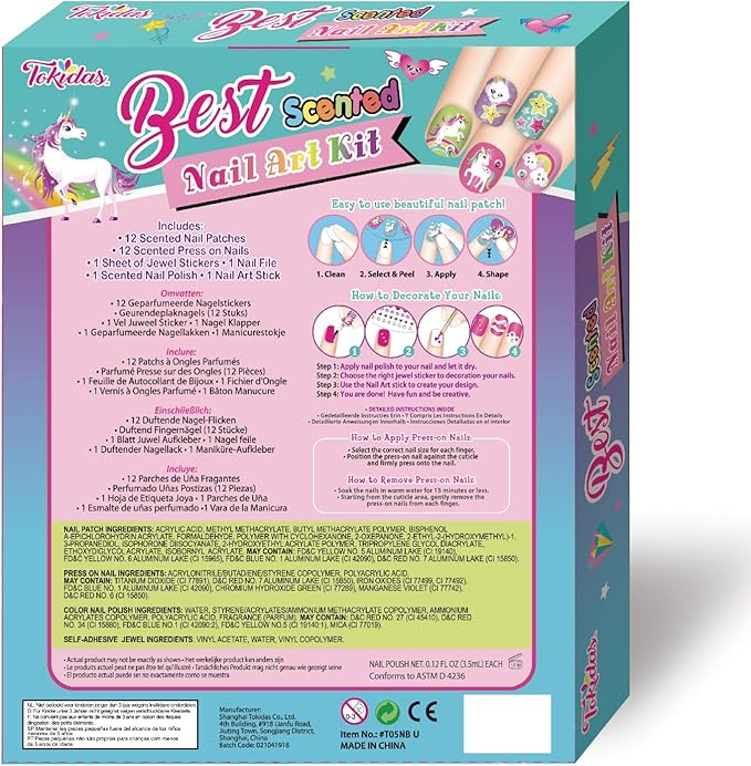 Kids Makeup Set Best Scented Nail Art Kit Ring Nail File Wooden Stick Kids Toys for Birthday Gifts Ages 5+