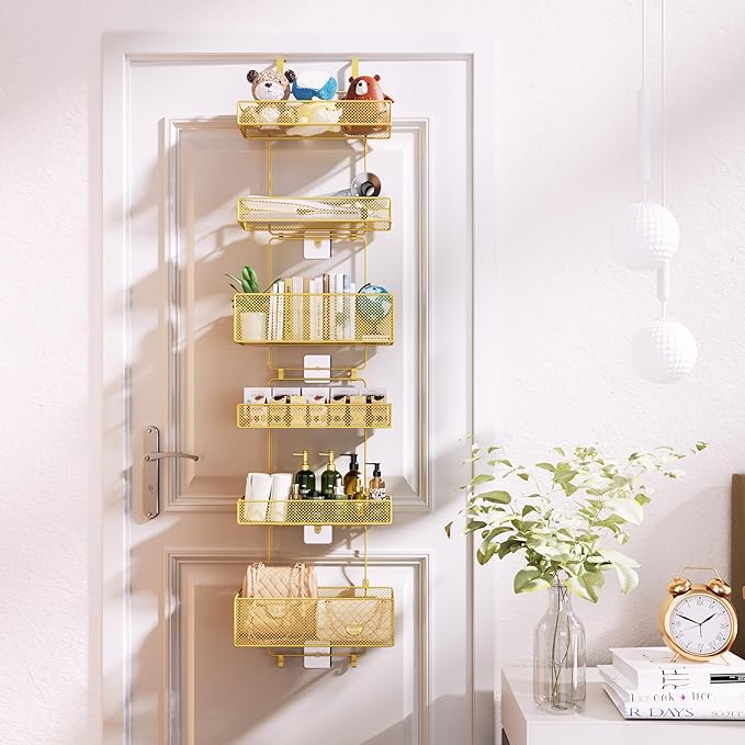 HapiRm Over Door Organizer Storage - Separable Door Organizer Hanging with 6 Metal Large Capacity Baskets for Bathroom Bedroom Kitchen Pantry Closet (Gold)