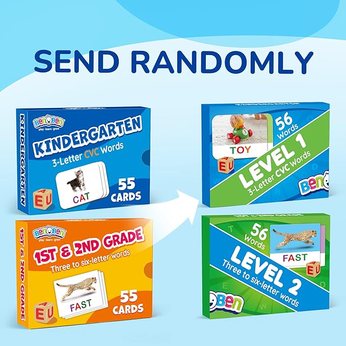 BenBen Spelling Games with Flash Cards, Montessori Toys for 3 4 5 6 Years Old Kids, Wooden Matching Letters Toys, CVC Word Educational Learning Toys, Gift for Preschool Kindergarten