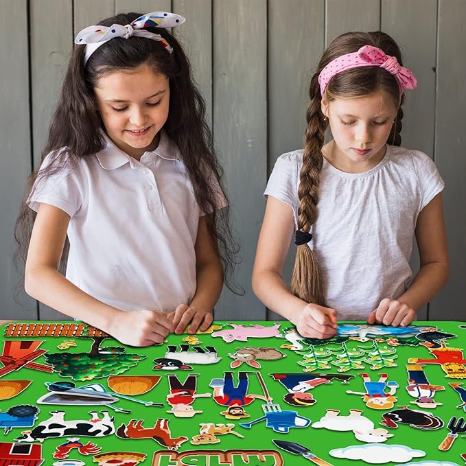 Craftstory 47 Pcs Farm Animals Toys Flannel Felt Board Story Sets for Toddlers Kids 47 Pieces Farm Barnyard Toys Interactive Montessori Sensory Busy Board Arts Crafts Gifts for Kids