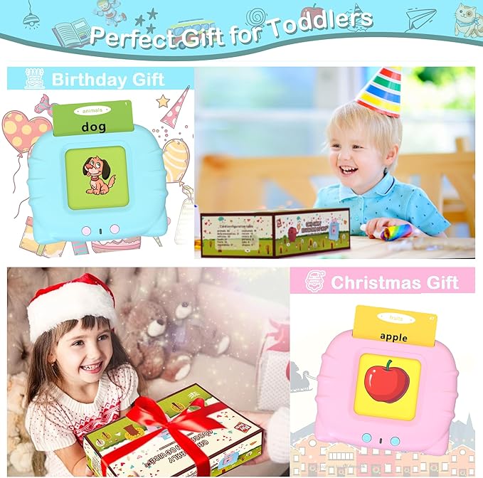 Talking Flash Cards for Toddlers 1-3, Educational Toddler Toys for 1 2 3 4 5 Years Old Boys Girls Birthday Gift, Montessori Learning Toys for Toddlers, Autism Sensory Toys, Pocket Speech Therapy Toys
