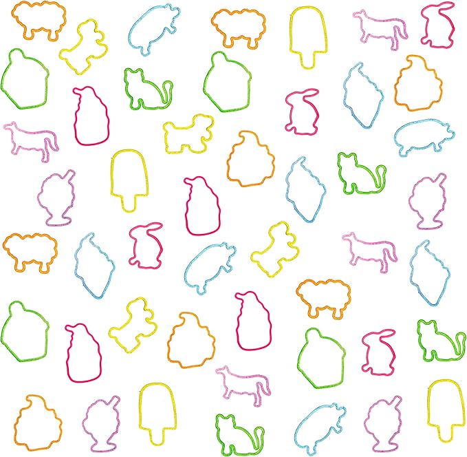 Expressions 48pc Shaped Gummie Bracelets - Bulk Pack Colorful Pastel Glitter Rubberband Bracelets, Kids Party Favors & Bracelet Kit