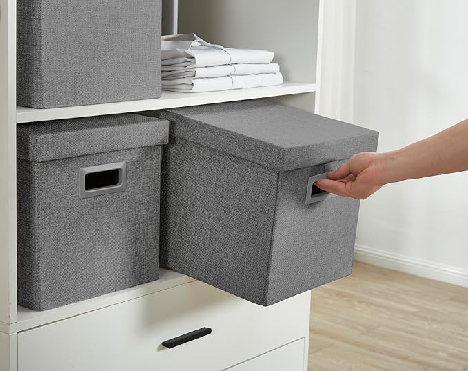 DECOMOMO Heavy Duty Cube Storage Bins, Fabric Storage Cubes, 3X Tougher Storage Basket with Lids (Charcoal Grey, 11 inch Cube)