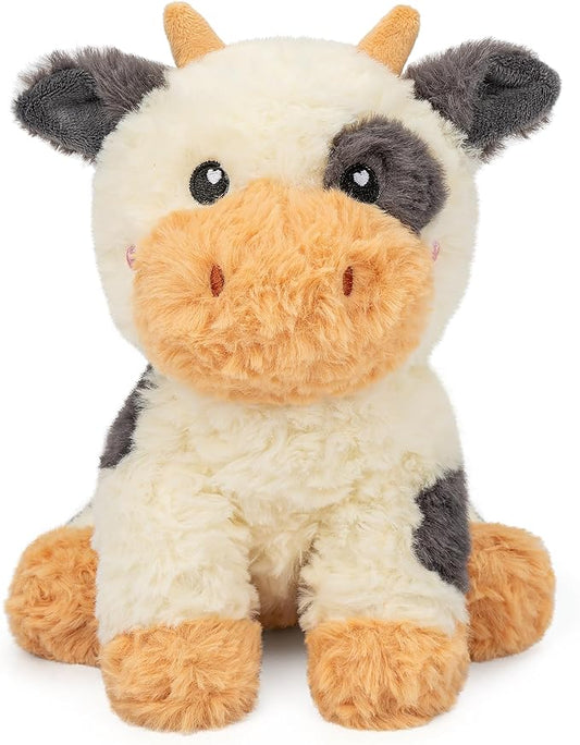 Happy Fuel Cow Microwavable & Weighted Stuffed Animals - 1.5 Lbs Unscented Heating Pad for Period Cramps Pain Relief and Anxiety, Cute Black Cow Plush Toys Gifts for Women Girls Adults and Kids