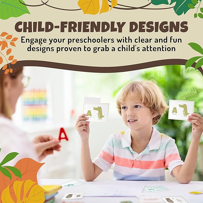 Alphabets and Numbers Animal Flash Cards for Babies, Toddlers, Pre-K, and Kindergarten – Montessori Learning Gift – Uppercase & Lowercase Letters, 123 – 46 Extra Thick Educational Cards